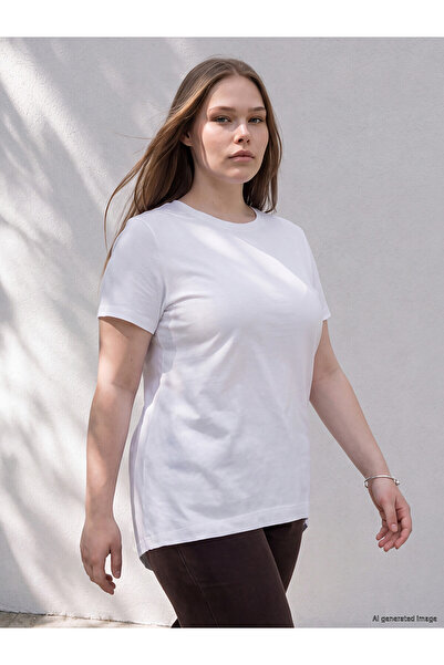 LC Waikiki Trendlucky Plus Size with Difference Women's 100% Cotton T-Shirt