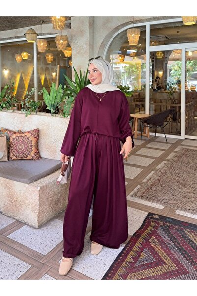 nurvina modest wear Oversize Modal Fabric Tunic with Grass Detail, Double Set...