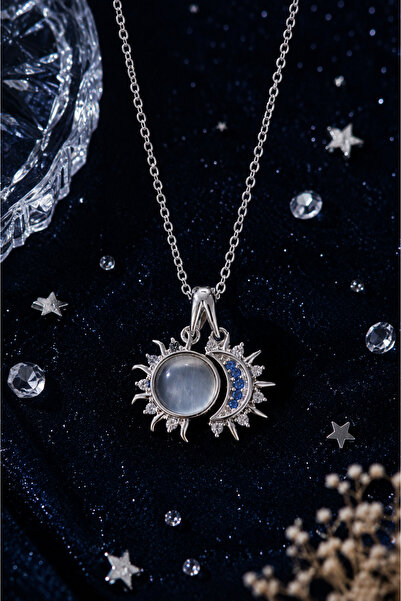 Sylvera Shop Soleil Luna Sun & Moon Steel Necklace (Silver Color)
