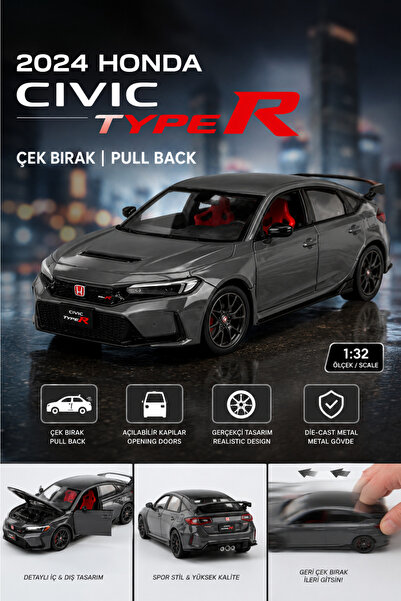 Get's On Oyuncak Lisanslı 1:36 Ölçek Koleksiyonluk Die Cast 2024 Honda Civic Type R Model Araba