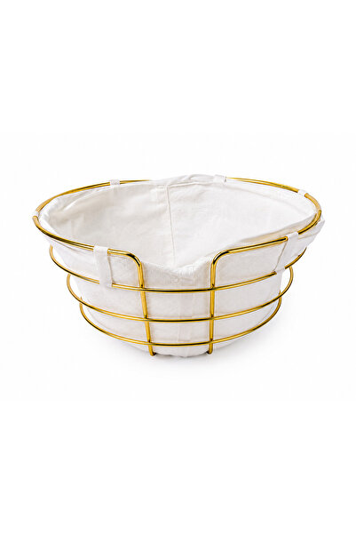 OEM Coș fructe din inox auriu 24 x 21 x 11 cm, cu interior textil alb
