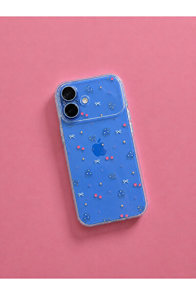 MUSSTECH Iphone 16 Uyumlu Çiçek Desenli Yanları Kalp Detaylı Şeffaf Kılıf, Ta...