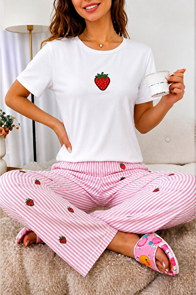 Zaya Homewear Short Sleeve Strawberry Pink2 Pajama Set Super Soft Basic Singl...