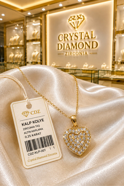 Crystal Diamond Zirconia 1.Kalite, kararmaz , Işıklı kutuda 0.18 karat kalp k...