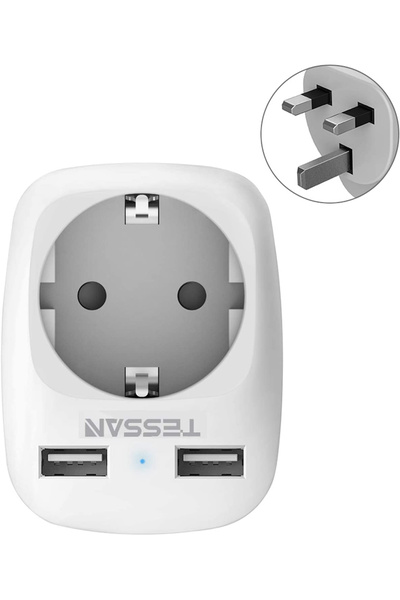 TESSAN Adaptor Europe to UK TS-611, EU - UK, 2xUSB - 2,4A, 10A