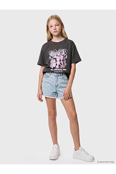 LC Waikiki Trendlucky Girls' Jean Shorts with Star Applique and Contrast
