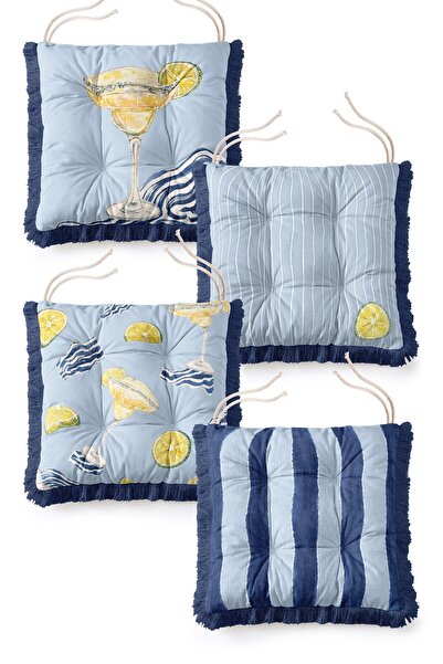 IdeCraft Blue Striped Lemon Margarita Cocktail Patterned Fringed Fluffy Chair...