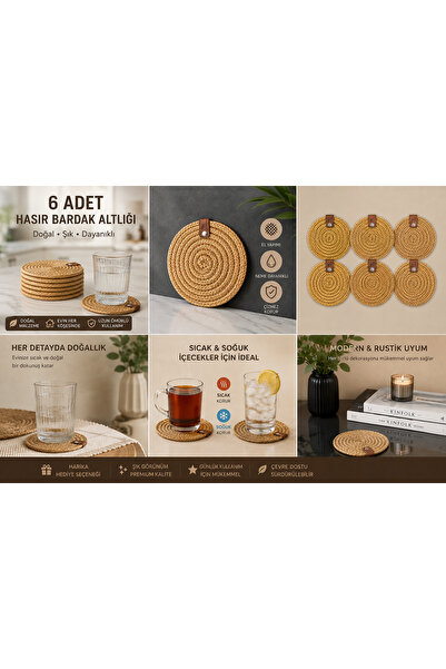 Ckdesign 6-Piece Wicker Coaster Set – Natural Woven Decorative Coasters, Styl...