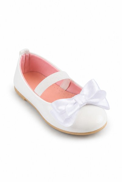 aymudo Girl's White Ballerina Ballet Shoes with Bow on the Front