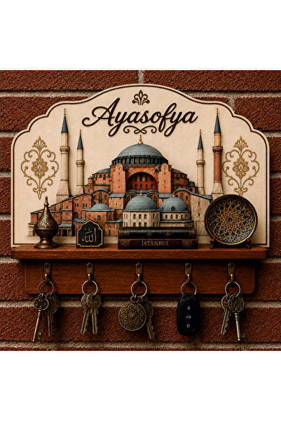 YALOVA SHOP 2D Dekoratif Ahşap Anahtar Askılığı Ayasofya Temalı Modern Ve Şir...