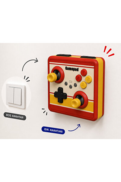 Decorius Arcade Atari Oyun Kumandası Görünümlü Sarı Kırmızı Duvar Prizi - 2'l...