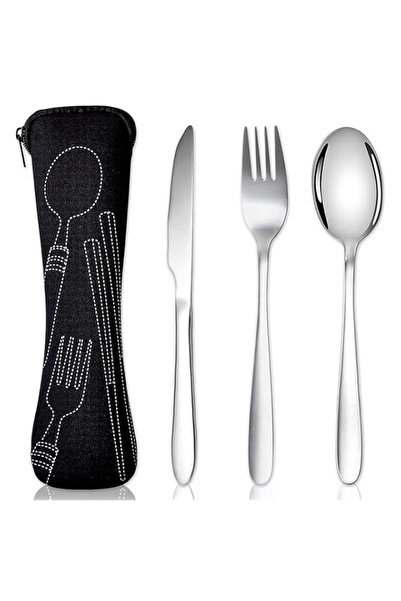 Generic Bukela 3 Pcs Cutlery Set with Portable Pouch Case, Stainless Steel Fl...