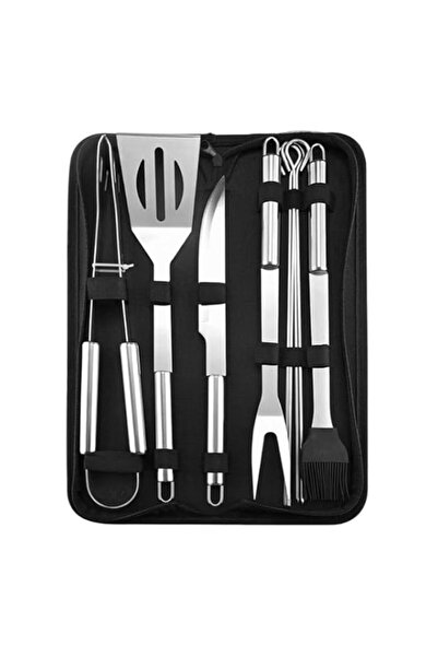 Generic Barbecue Grill Tool 9-Piece Set, 35 cm Size, Silver