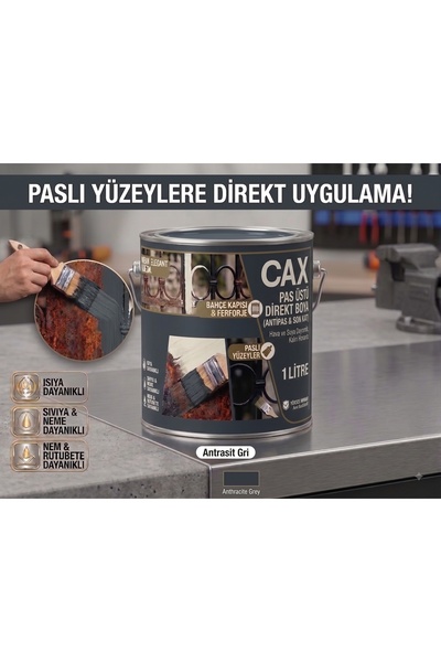 caxcolors CAX Pas Üstü Direkt Uygulanan Antipaslı Sentetik Metal Boyası 1 Lit...