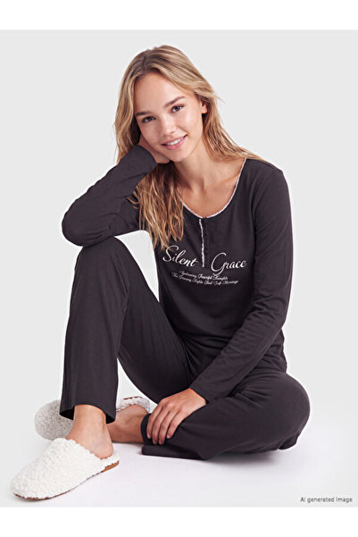LC Waikiki Rmz Gi̇yi̇m Farkiyla Zero Roba Collar Printed Women's Pajama Top
