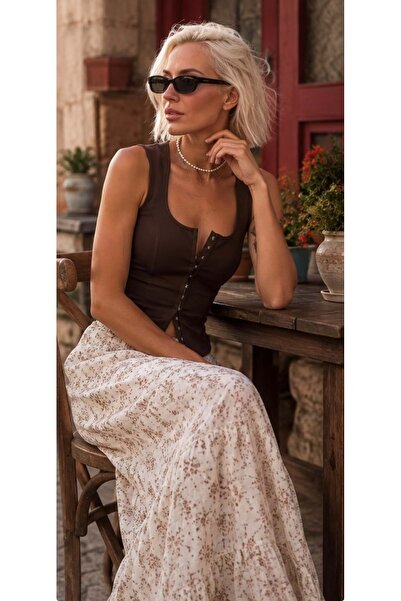 ibeeka Square Collar Blouse with Agraf Closure and Corset Look