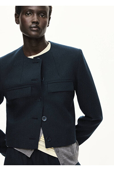 MANGO Woman Düz kesim kapaklı cepli blazer ceket
