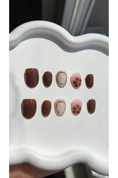Store Jel Takma Tırnak - Chocolate Flower Kısa Round 10'lu