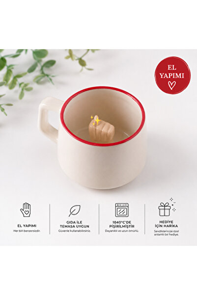 Blos Ceramic Seramik Kupa El Yapımı Kırmızı Kenarlı Parmak Figürlü Dekoratif ...