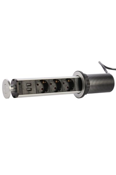 OEM Prelungitor pop-up blat Hoff YL-2113, 3 prize + 2 USB 2.1 A, incastrat, gri