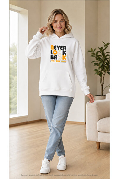 EMMODA Women's Never Look Back Written Hooded Kangaroo Pocket Sweatshirt