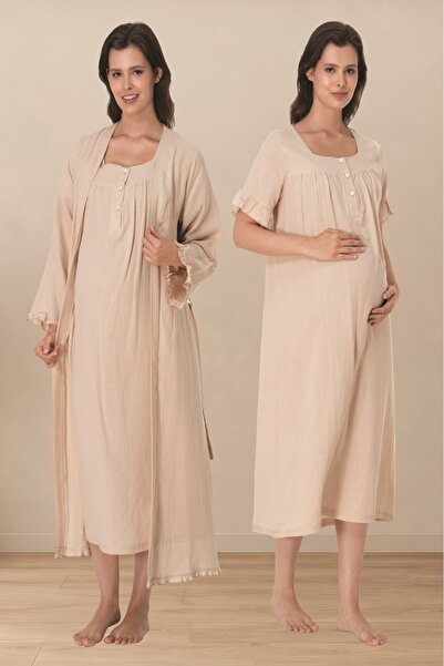 Puerpera Effortt Muslin Fabric Maternity Nightgown and Dressing Gown 3085