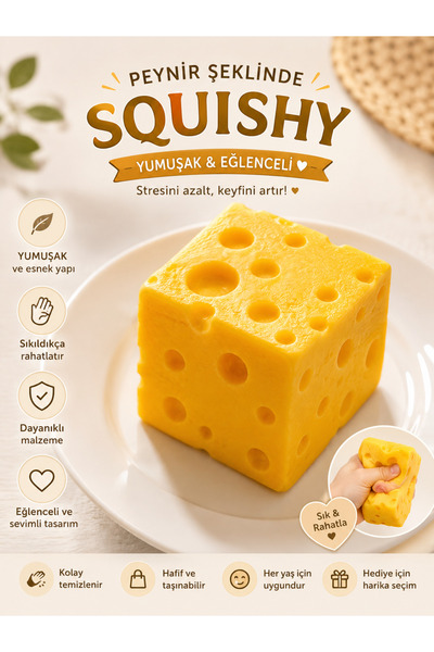 Genel Markalar Cheese Squishy – Yumuşak ve Eğlenceli Peynir Şeklinde Stres Oy...