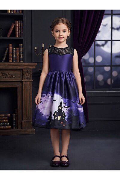 ddaniela Girls Halloween Printed Sleeveless Costume Dress – Dark Purple Witch...