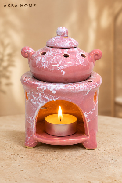 AKBA HOME Demlik Model Seramik Buhurdanlık Tealight Mumluk Dekoratif Koku Yağ...
