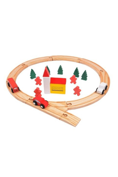 WOOD Pistă de mașini din lemn, 25 de piese - Joc Montessori, 3 ani+
