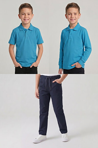 nacar çarşı Boys' School Turquoise Long and Short Sleeve Polo Collar T-Shirt ...