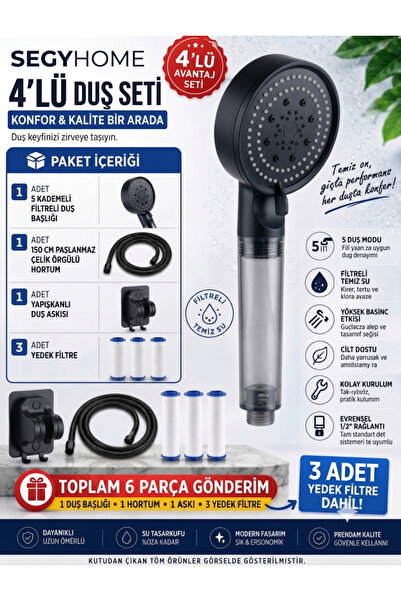 segyhome 5 Fonksiyonlu Filtreli Duş Başlığı Seti / Klor ve Kireç Önleyici Yük...