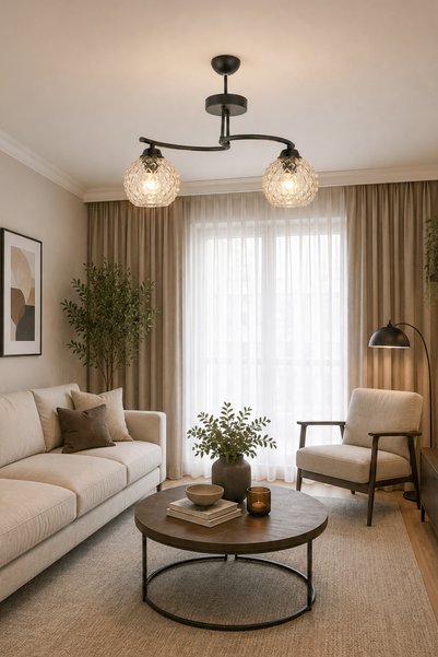 Turanconcept Fuji Modern Kabartma Camlı Dekoratif 2'li Avize Salon Yatak Odas...