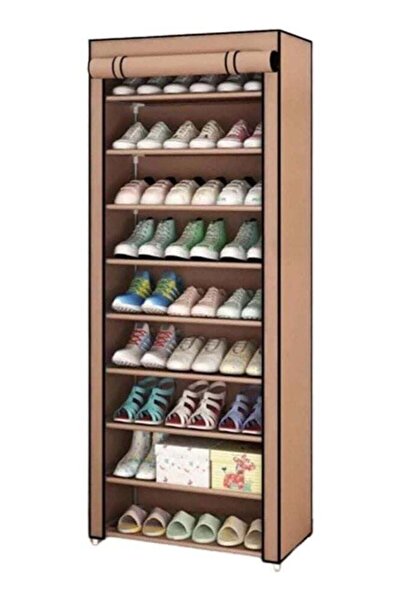 Generic 9-Tier Foldable Shoe Storage Rack with Cover - Brown