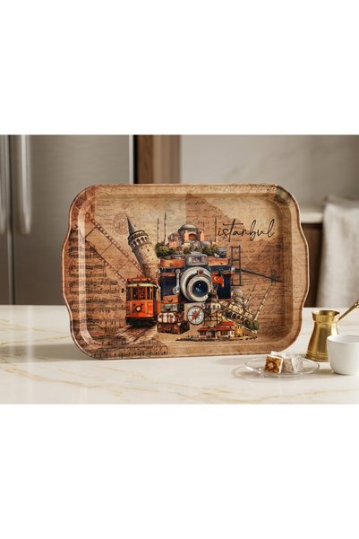 Zera Dizayn Zera Istanbul Souvenir Vintage Metal Presentation Tray |   Decorative Coffee and Serving Tray