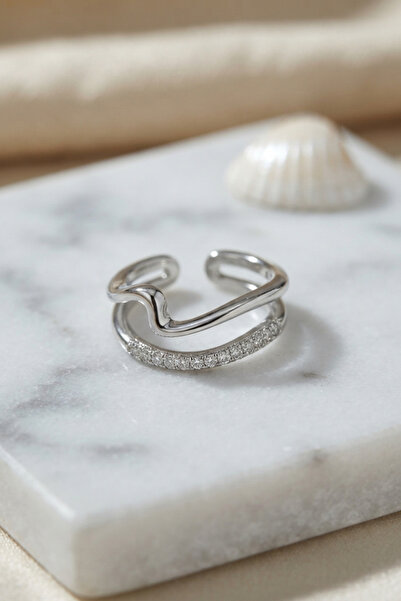 Generic Brand Silver Color Wavy and Zircon Stone Model Women's Ring