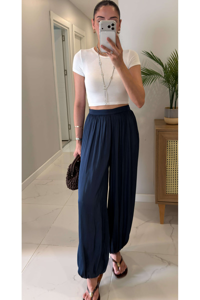 My Blog Navy Blue Satin Shalwar Trousers - Dp261051