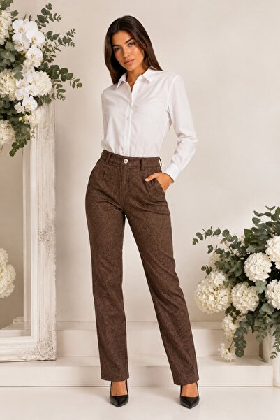 OEM Pantaloni Damă Maro Eleganți cu Model Texturat – Bumbac Elastic, Croială ...