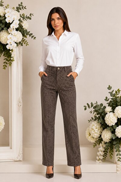 OEM Pantaloni Damă Maro, Model Texturat – Bumbac Elastic, Croială Clasică