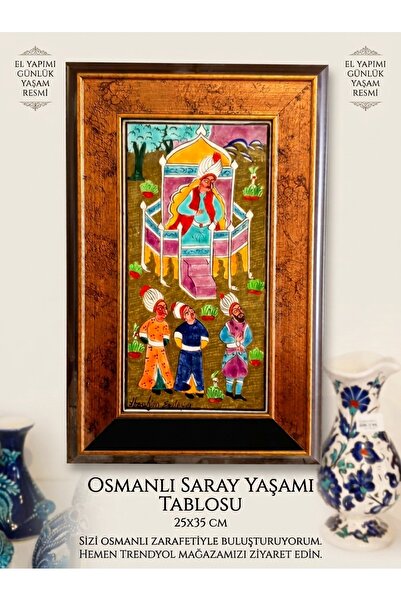 Genel Markalar El Yapımı Çini İşlemeli Osmanlı Saray Yaşamı Tablosu (25x35 cm)