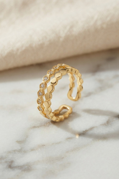 Generic Brand Gold Color Rowed Honeycomb and Zircon Stone Model Women's Ring