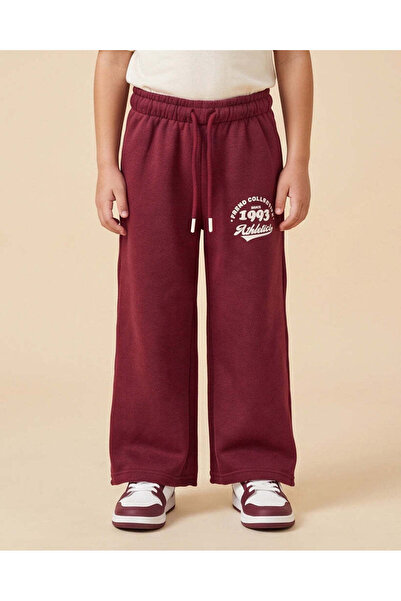 REDTAG Boys Burgundy Printed Wide Leg Track Pants