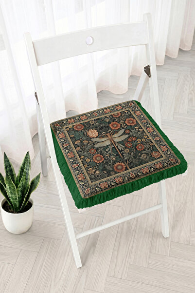 Realhomes Dragonfly Figured Floral and Leaf Patterned Fringed Zippered Chair ...