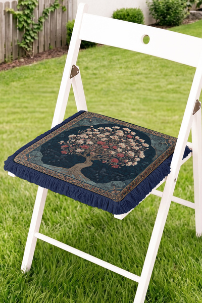 Realhomes Blooming Tree Patterned Fringed Zippered Chair Cushion - Vintage Ga...