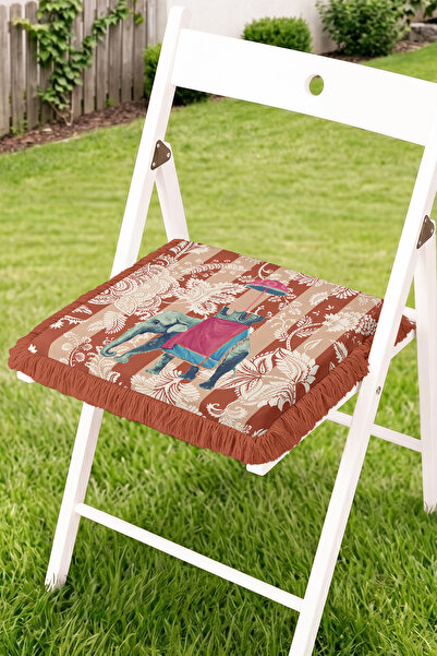 Realhomes Fringed Zippered Chair Cushion with Elephant Figure and Floral Moti...