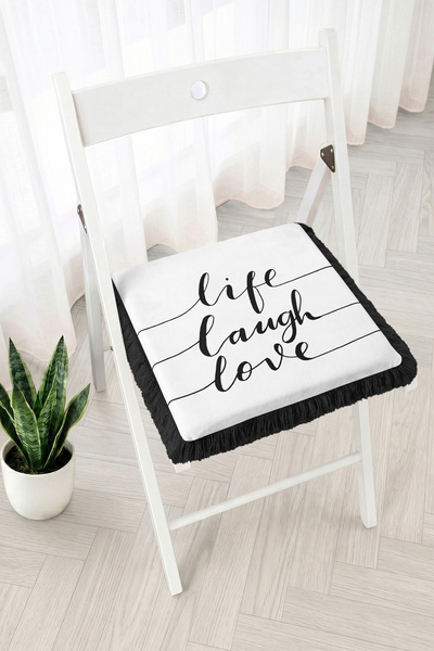 Realhomes Life Laugh Love Written Handwritten Typography Patterned Fringed Zi...