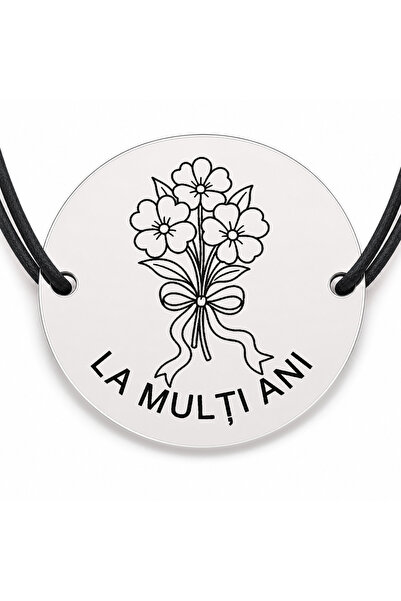 Simoshop Brățară argint 925 cu bănuț gravat felicitare la mulți ani, șnur neg...