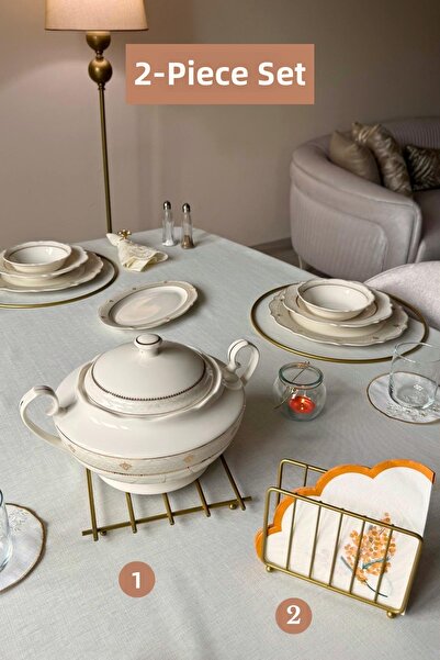 Edora Home Σετ 2 τεμαχίων Ματ Χρυσό Κλουβιάτο Σετ Χαρτοπετσέτας και Πιατοθήκη...