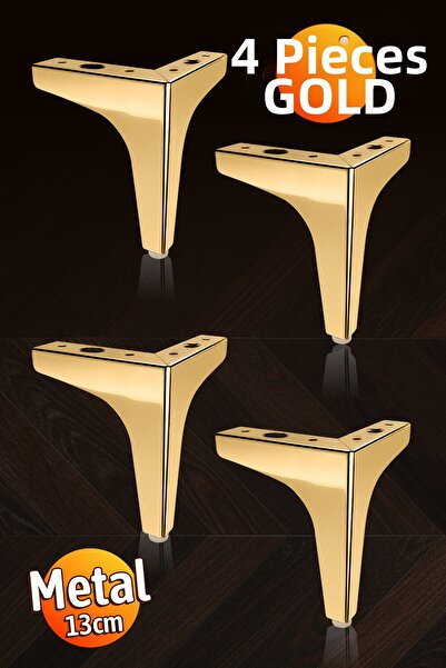 Badem10 (4Pcs) Erk Eren 13 cm Gold Color Metal Furniture Corner Leg Durable M...