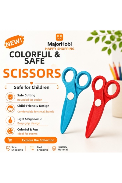 Major Hobi Children's Paper Scissors Set of 2 – Colorful Scissors with Safe T...